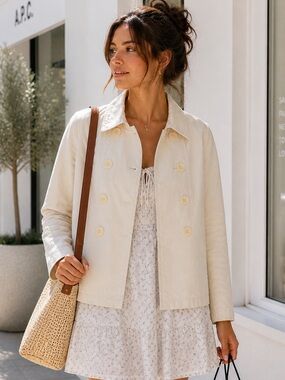 Gap Double Breasted Long Sleeve Lightweight Jacket Cream M